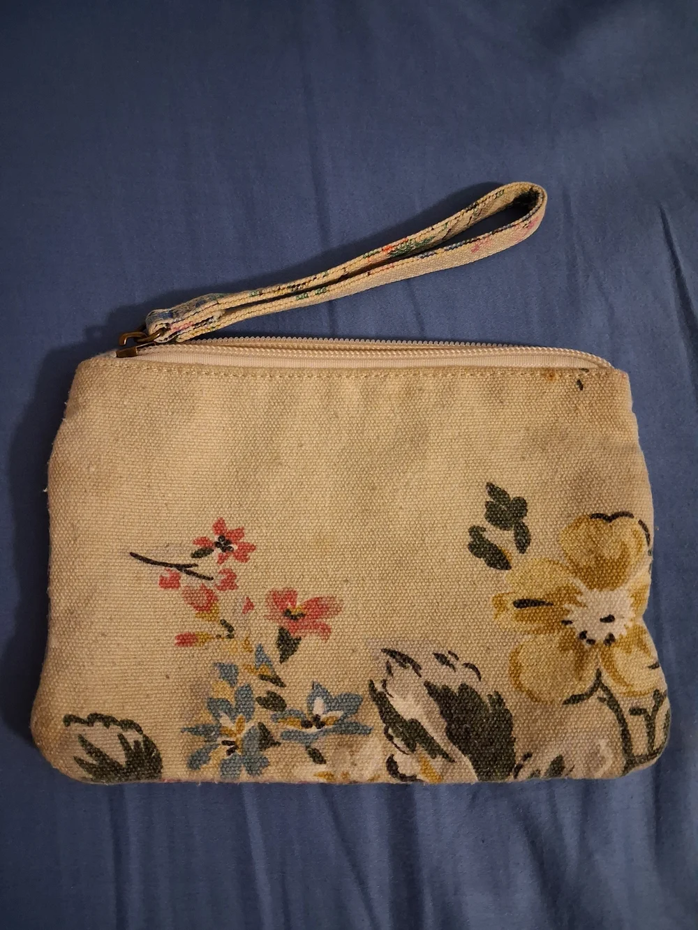 Maurices Floral Canvas Wristlet in Beige with Multicolor Flowers